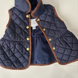 Janie and Jack Navy Quilted Vest with Brown Trim and Gold Snaps